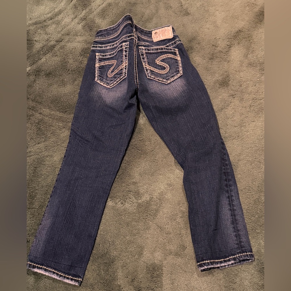 Silver suki jeans Dark Blue Straight Leg with Embroidered Pockets